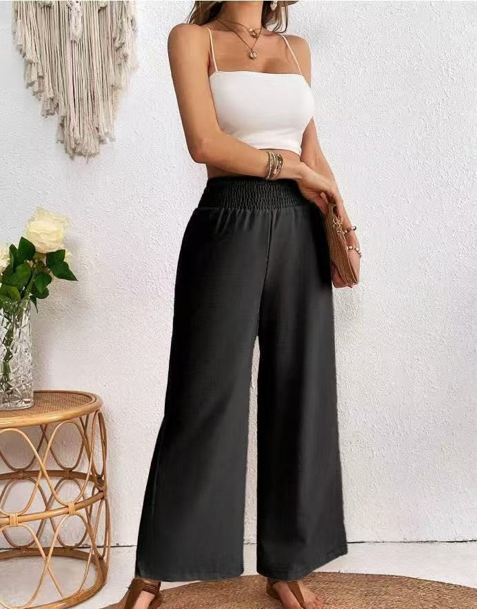 Araminda | Damen Leinenhose mit Hoher Taille, Elastischem Bund und Weitem Bein für Sommer