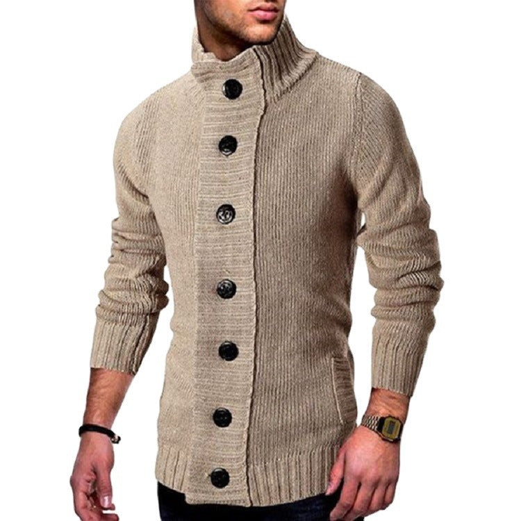 Herren Strickjacke | Hoher Kragen & Markante Knopfdetails | Stilvoll & Komfortabel