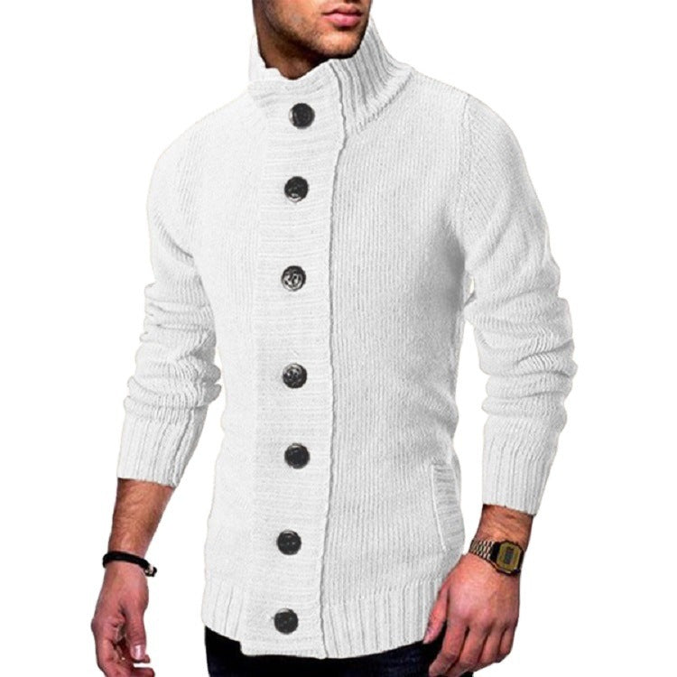 Herren Strickjacke | Hoher Kragen & Markante Knopfdetails | Stilvoll & Komfortabel