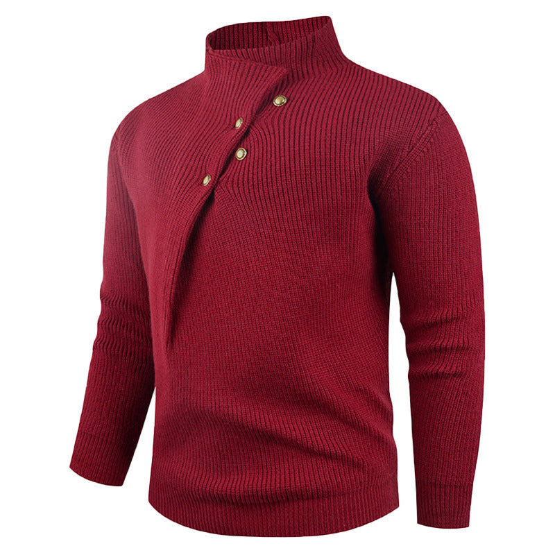 Herren Strickpullover | Asymmetrischer Kragen & Dekorative Holzknöpfe für Stil & Komfort