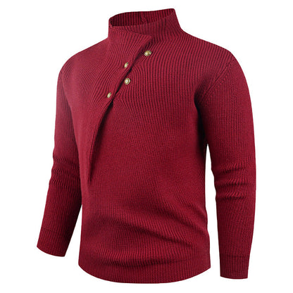 Herren Strickpullover | Asymmetrischer Kragen & Dekorative Holzknöpfe für Stil & Komfort