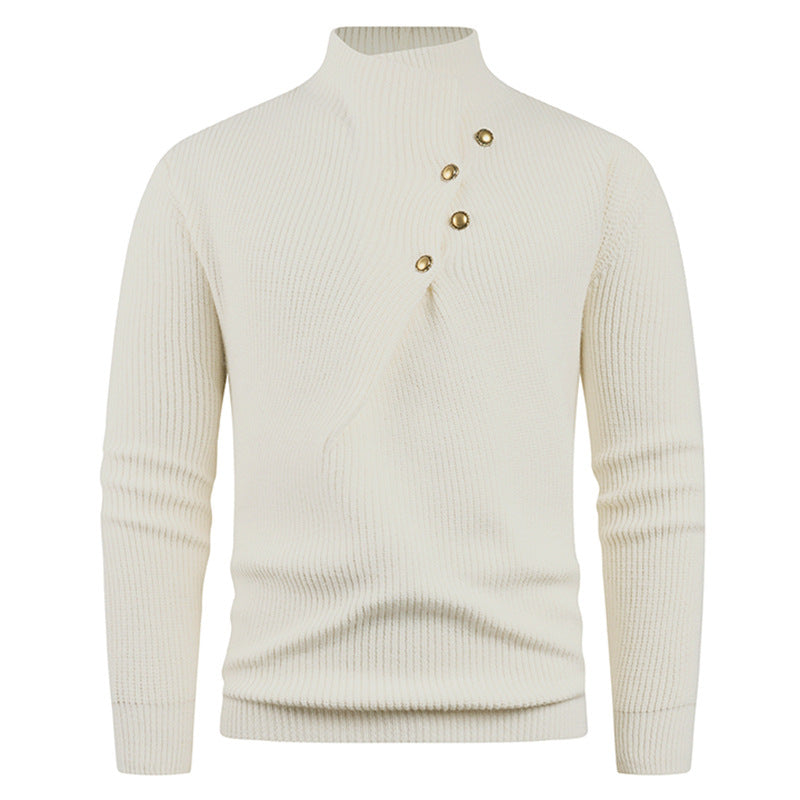 Herren Strickpullover | Asymmetrischer Kragen & Dekorative Holzknöpfe für Stil & Komfort