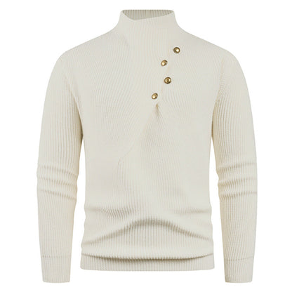 Herren Strickpullover | Asymmetrischer Kragen & Dekorative Holzknöpfe für Stil & Komfort