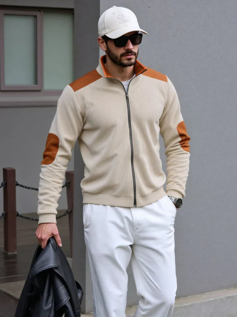 Marellon | Herren Strick-Cardigan mit Reißverschluss, Regular Fit, Rippenmuster & Schulter-/Ellbogenpatches