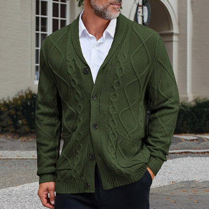 Herren Grobstrickjacke | Elegantes Zopfmuster & Praktische Taschen | Warm & Stilvoll