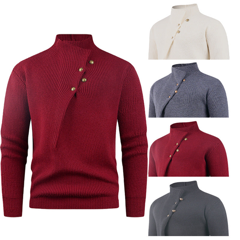 Herren Strickpullover | Asymmetrischer Kragen & Dekorative Holzknöpfe für Stil & Komfort