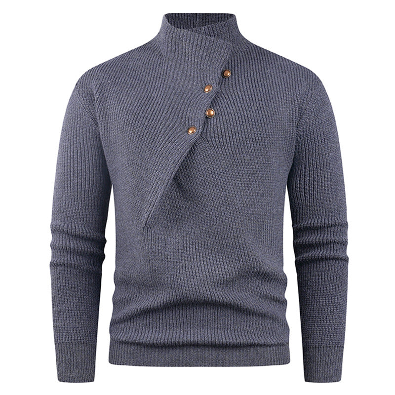 Herren Strickpullover | Asymmetrischer Kragen & Dekorative Holzknöpfe für Stil & Komfort