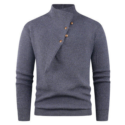 Herren Strickpullover | Asymmetrischer Kragen & Dekorative Holzknöpfe für Stil & Komfort