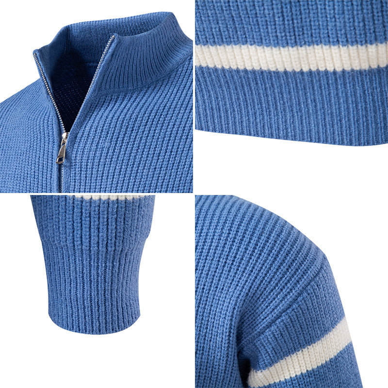 Zipped Collar Herren Pullover | Gestreift & Modern | Komfortabler Strick für Büro & Freizeit