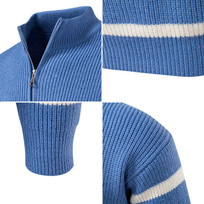 Zipped Collar Herren Pullover | Gestreift & Modern | Komfortabler Strick für Büro & Freizeit