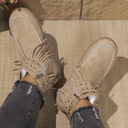 Jessa | Stylische Damen-Stiefeletten mit Fransen, Schnalle & Reißverschluss – Bequeme Cowboy Boots
