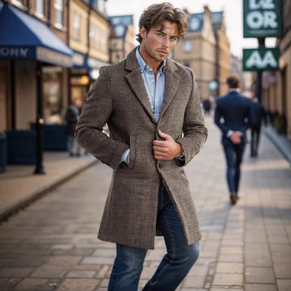 Orlando | Herren Overcoat Regular Fit aus Wollmix mit Karo-Muster & Steppfutter