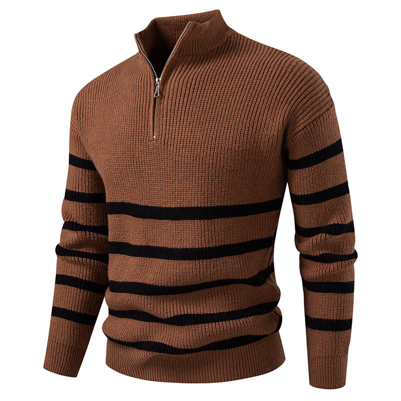 Zipped Collar Herren Pullover | Gestreift & Modern | Komfortabler Strick für Büro & Freizeit