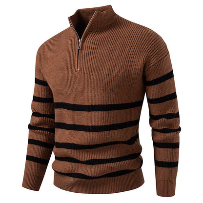 Zipped Collar Herren Pullover | Gestreift & Modern | Komfortabler Strick für Büro & Freizeit