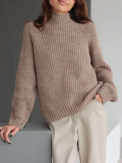 Gwenore | Damen Strickpullover, Loose Fit, Rollkragen, Raglanärmel, gerippte Struktur