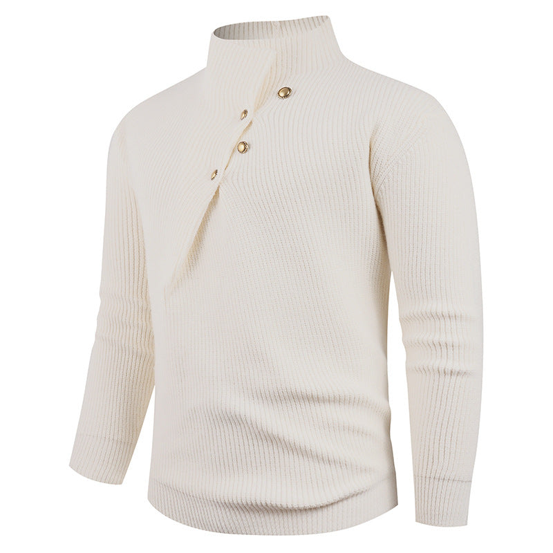 Herren Strickpullover | Asymmetrischer Kragen & Dekorative Holzknöpfe für Stil & Komfort