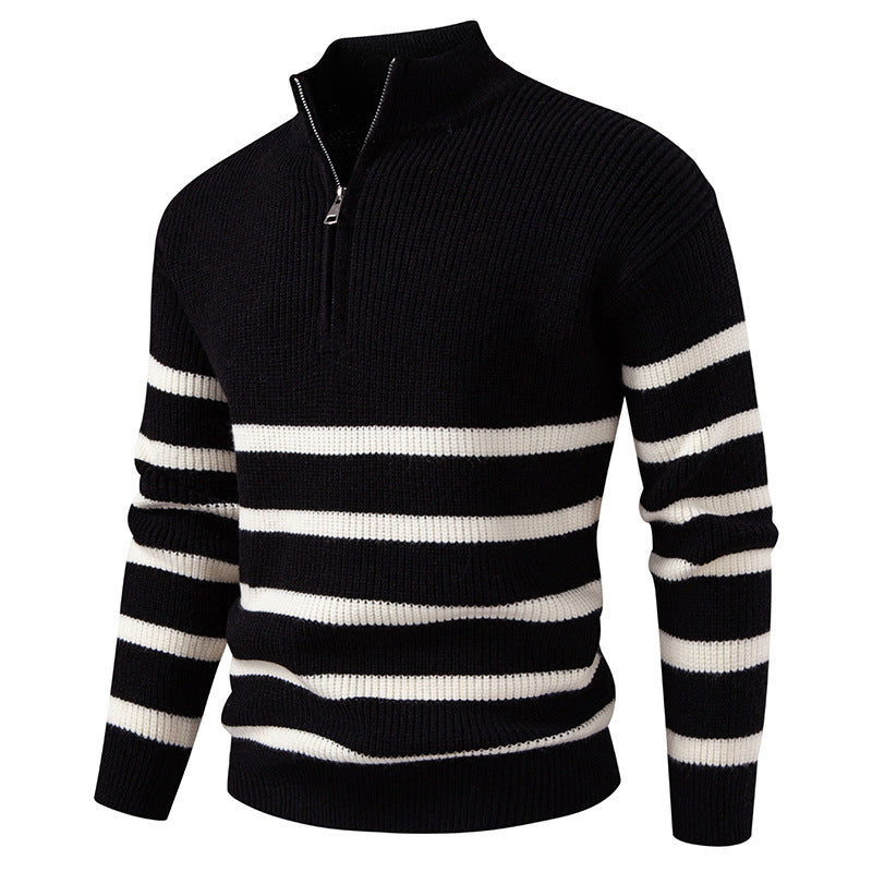 Zipped Collar Herren Pullover | Gestreift & Modern | Komfortabler Strick für Büro & Freizeit