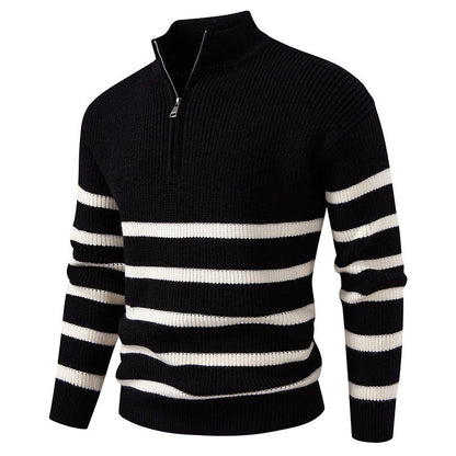 Zipped Collar Herren Pullover | Gestreift & Modern | Komfortabler Strick für Büro & Freizeit