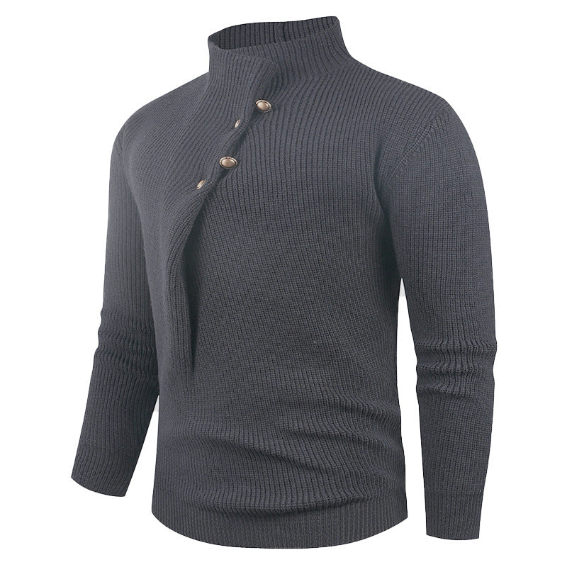 Herren Strickpullover | Asymmetrischer Kragen & Dekorative Holzknöpfe für Stil & Komfort