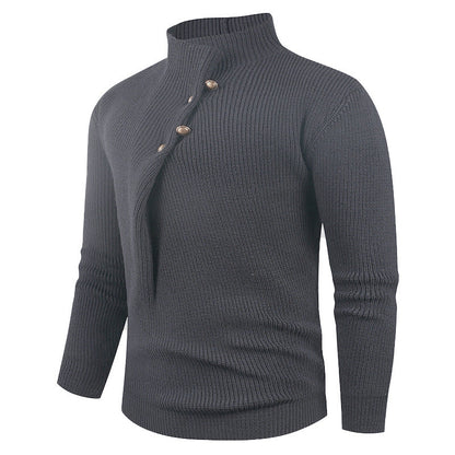 Herren Strickpullover | Asymmetrischer Kragen & Dekorative Holzknöpfe für Stil & Komfort