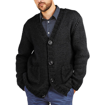 Herren Grobstrickjacke | Klassischer V-Ausschnitt & Praktische Taschen | Warm & Stilvoll