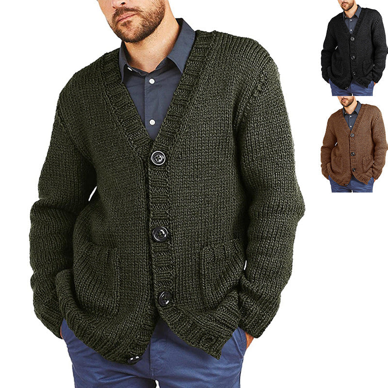 Herren Grobstrickjacke | Klassischer V-Ausschnitt & Praktische Taschen | Warm & Stilvoll