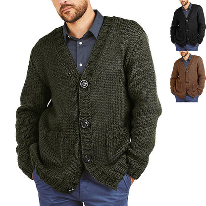 Herren Grobstrickjacke | Klassischer V-Ausschnitt & Praktische Taschen | Warm & Stilvoll