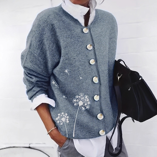 Damen Strickjacke mit Löwenzahn-Muster | Knopfleiste für verspielten Alltagslook