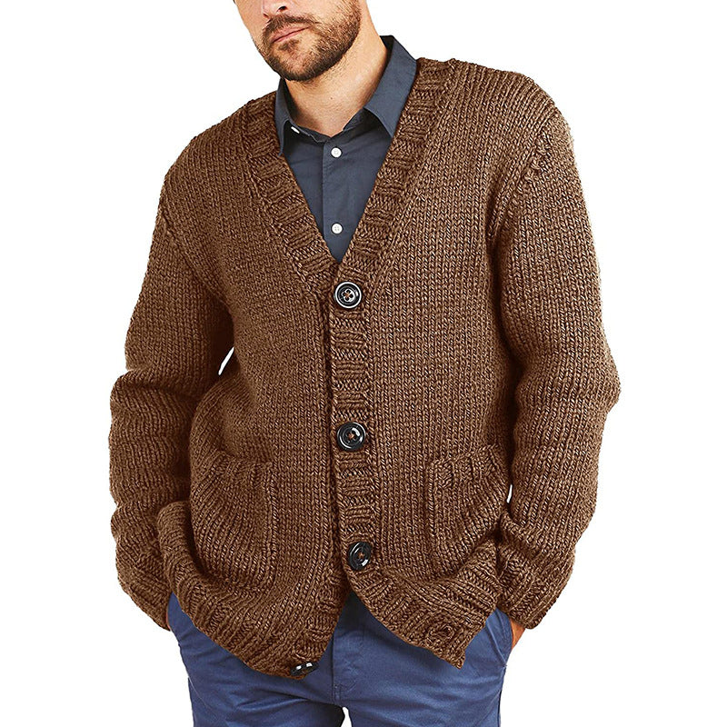 Herren Grobstrickjacke | Klassischer V-Ausschnitt & Praktische Taschen | Warm & Stilvoll