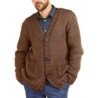 Herren Grobstrickjacke | Klassischer V-Ausschnitt & Praktische Taschen | Warm & Stilvoll