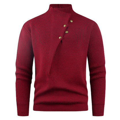 Herren Strickpullover | Asymmetrischer Kragen & Dekorative Holzknöpfe für Stil & Komfort