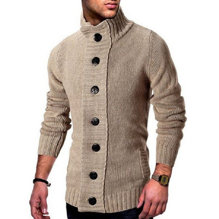 Herren Strickjacke | Hoher Kragen & Markante Knopfdetails | Stilvoll & Komfortabel