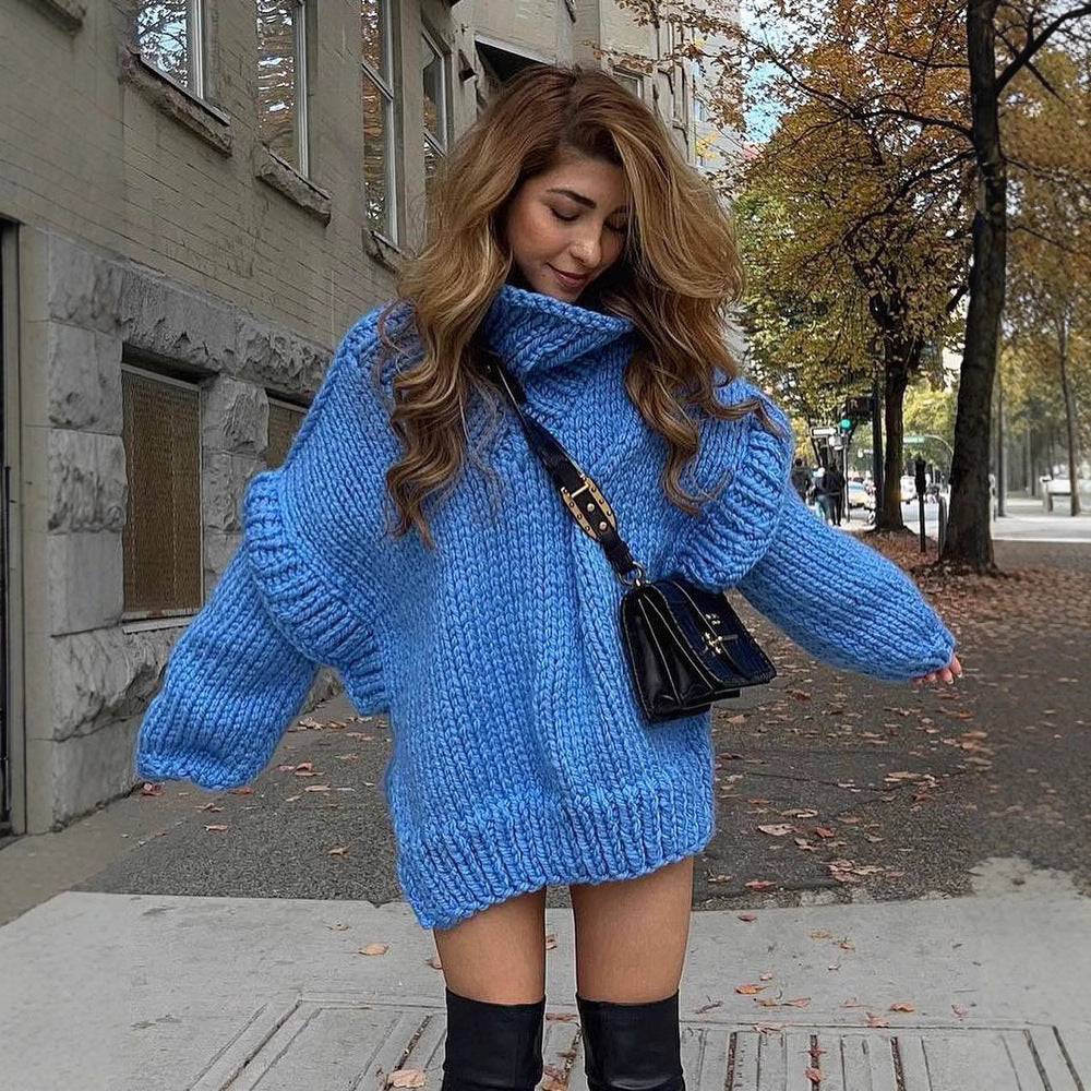 Elyssia | Damen Oversized Strickpullover, grob gestrickt mit Rollkragen & gerippten Ärmeln