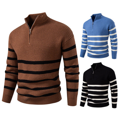 Zipped Collar Herren Pullover | Gestreift & Modern | Komfortabler Strick für Büro & Freizeit