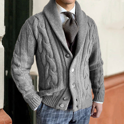 Herren Grobstrickjacke | Elegantes Zopfdesign & Moderner Kragen | Warm & Stilvoll
