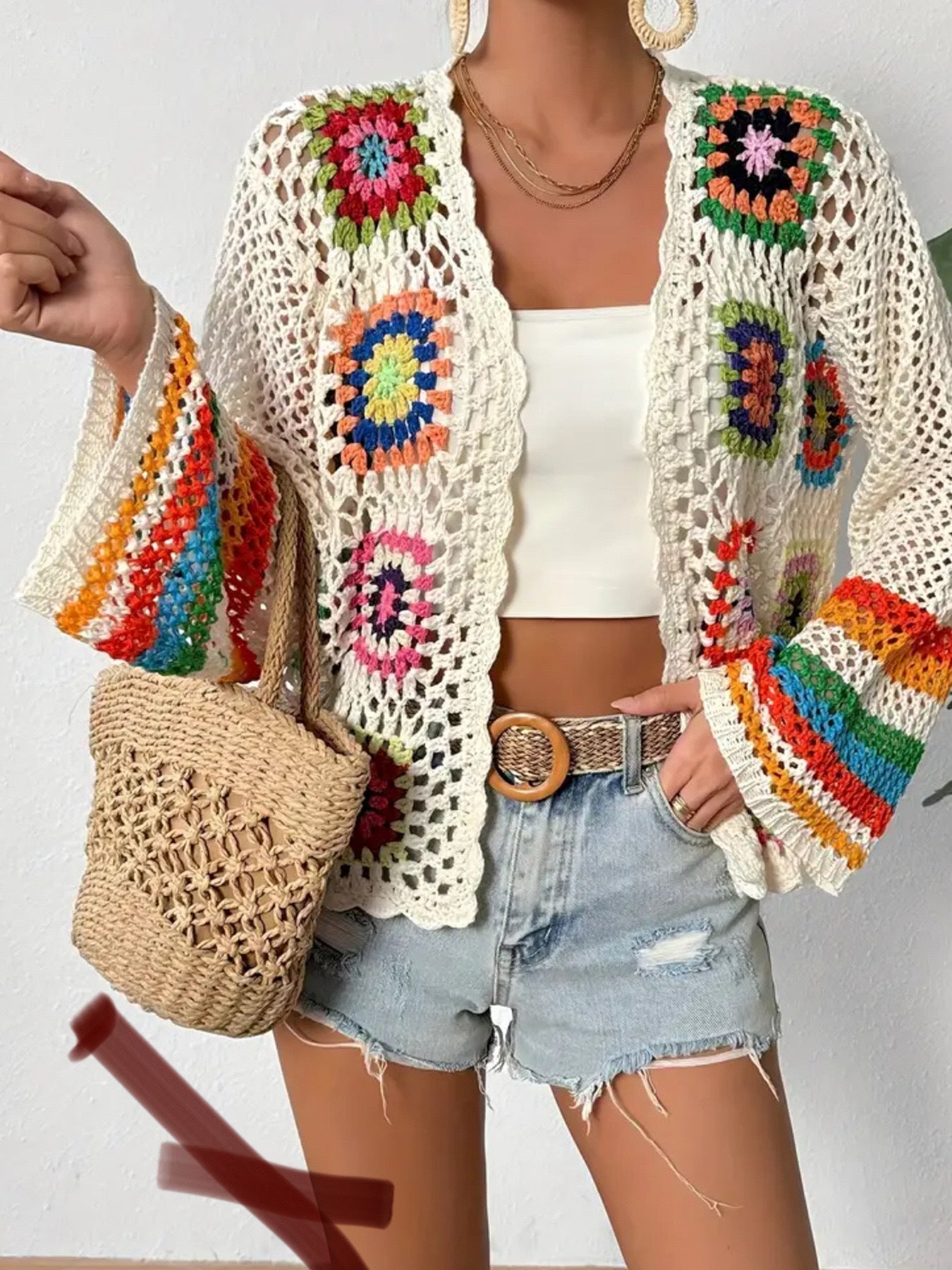 Schmina | Crochet Cardigan mit Blumenmuster & Weiten Ärmeln für Damen