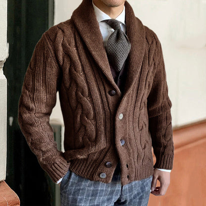 Herren Grobstrickjacke | Elegantes Zopfdesign & Moderner Kragen | Warm & Stilvoll