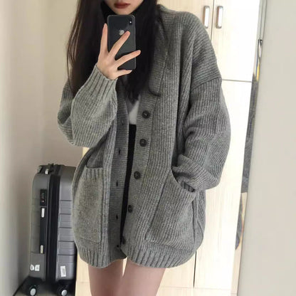 Damen Strickcardigan | Knopfleiste & Offene Taschen | Eleganter Strick