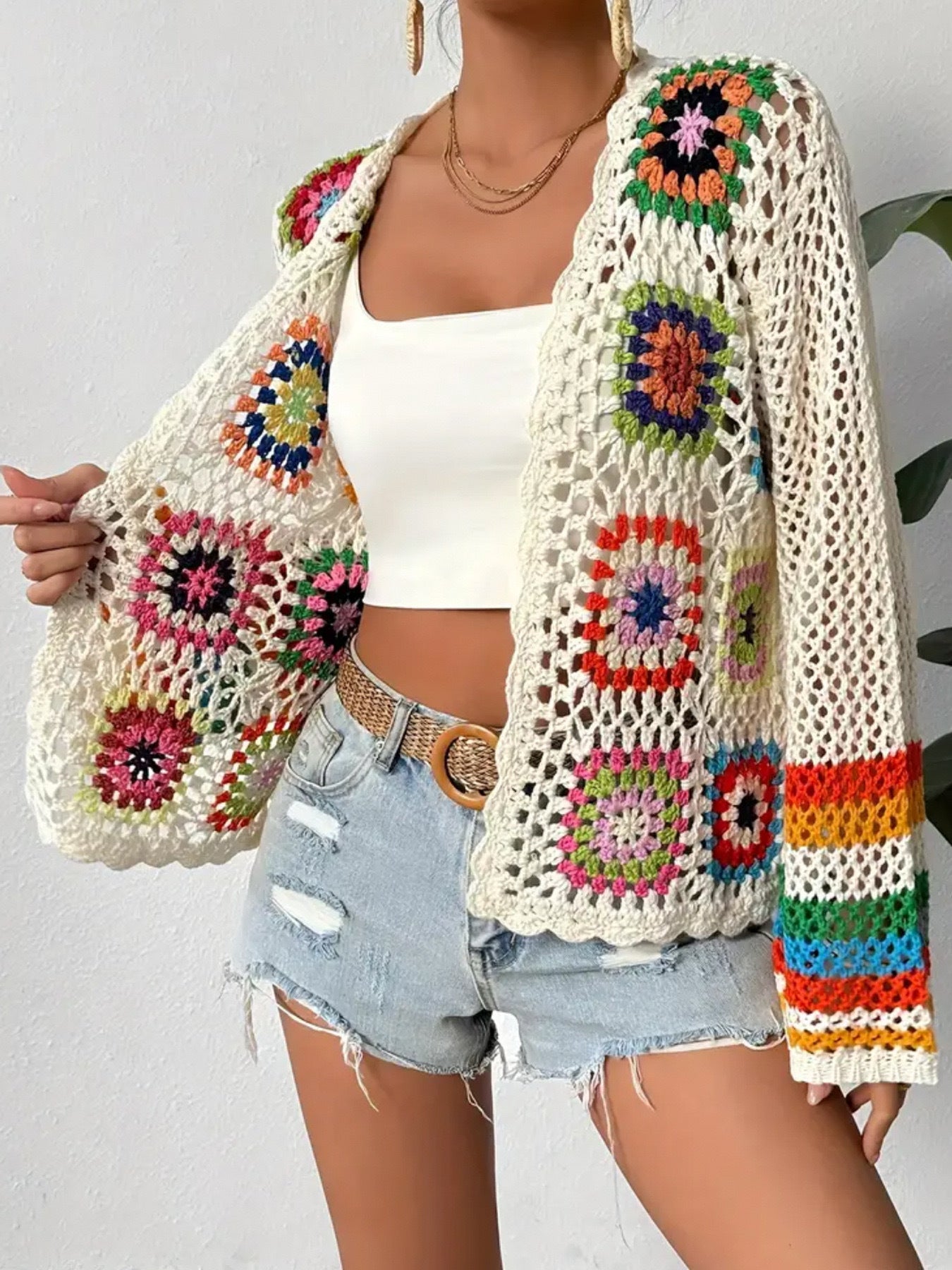 Schmina | Crochet Cardigan mit Blumenmuster & Weiten Ärmeln für Damen