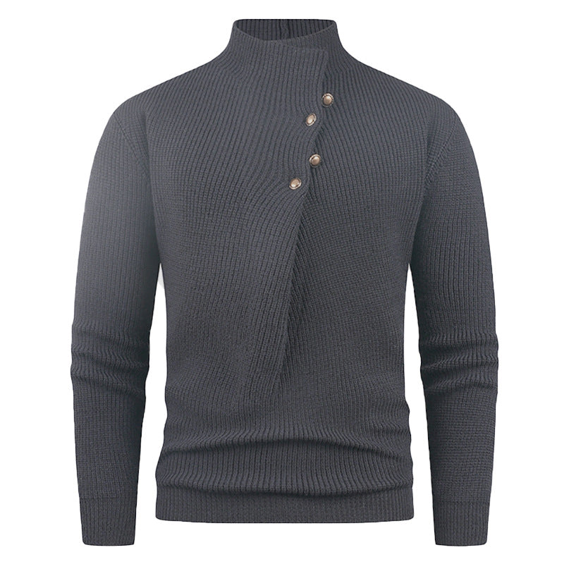 Herren Strickpullover | Asymmetrischer Kragen & Dekorative Holzknöpfe für Stil & Komfort