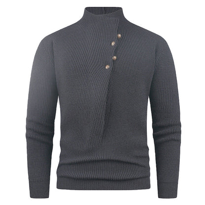 Herren Strickpullover | Asymmetrischer Kragen & Dekorative Holzknöpfe für Stil & Komfort