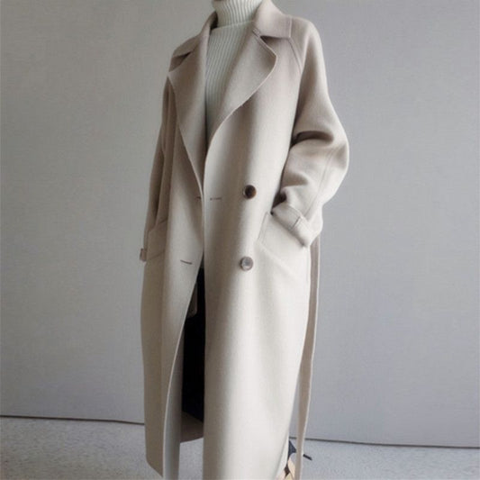 Giverny | Damen Long Overcoat, Oversized Fit, Doppelreiher mit Gürtel, Wolloptik