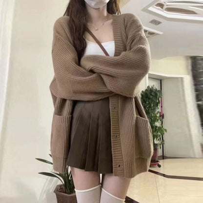 Damen Strickcardigan | Knopfleiste & Offene Taschen | Eleganter Strick