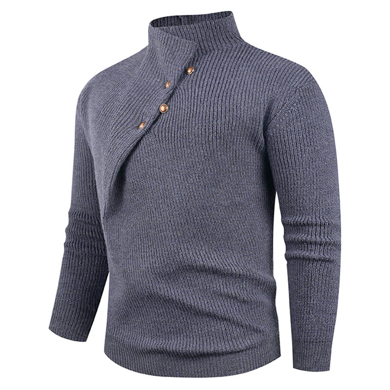 Herren Strickpullover | Asymmetrischer Kragen & Dekorative Holzknöpfe für Stil & Komfort