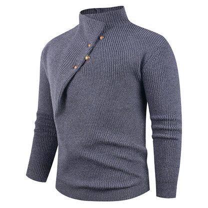 Herren Strickpullover | Asymmetrischer Kragen & Dekorative Holzknöpfe für Stil & Komfort