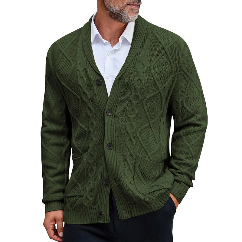 Herren Grobstrickjacke | Elegantes Zopfmuster & Praktische Taschen | Warm & Stilvoll
