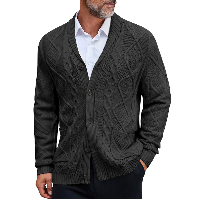 Herren Grobstrickjacke | Elegantes Zopfmuster & Praktische Taschen | Warm & Stilvoll