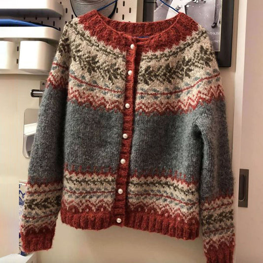 Norweger Strickjacke Damen | Warme Winterjacke mit Knopfleiste