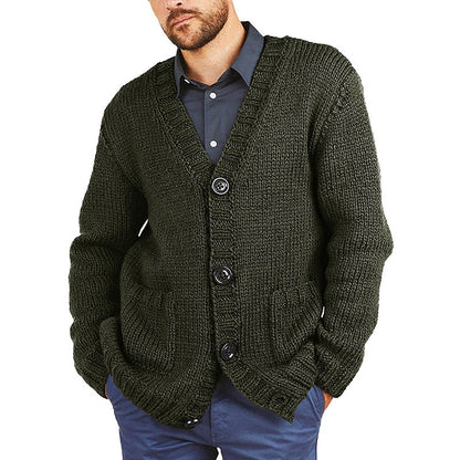 Herren Grobstrickjacke | Klassischer V-Ausschnitt & Praktische Taschen | Warm & Stilvoll
