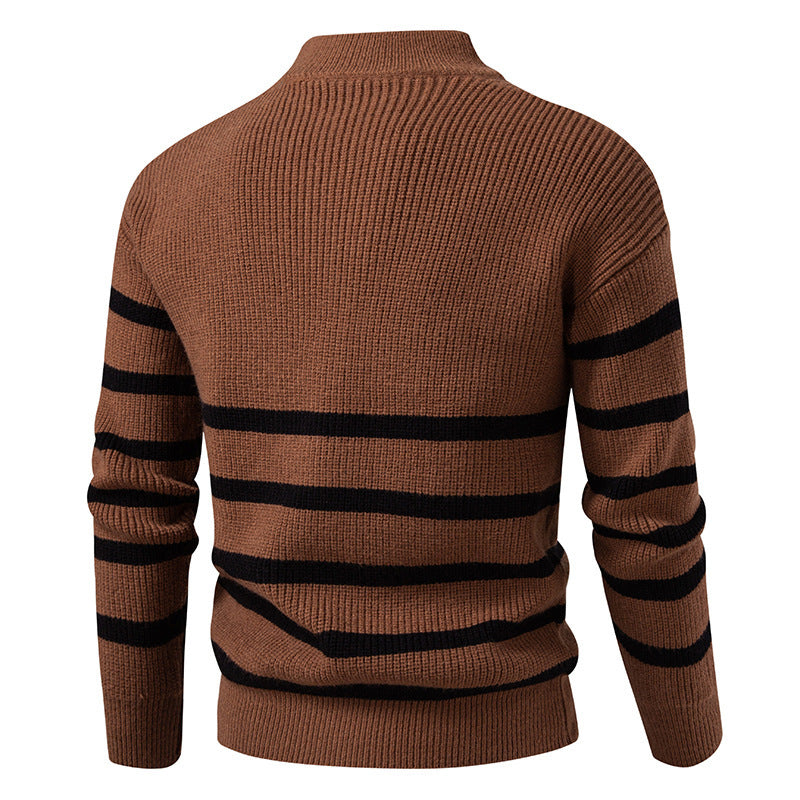 Zipped Collar Herren Pullover | Gestreift & Modern | Komfortabler Strick für Büro & Freizeit